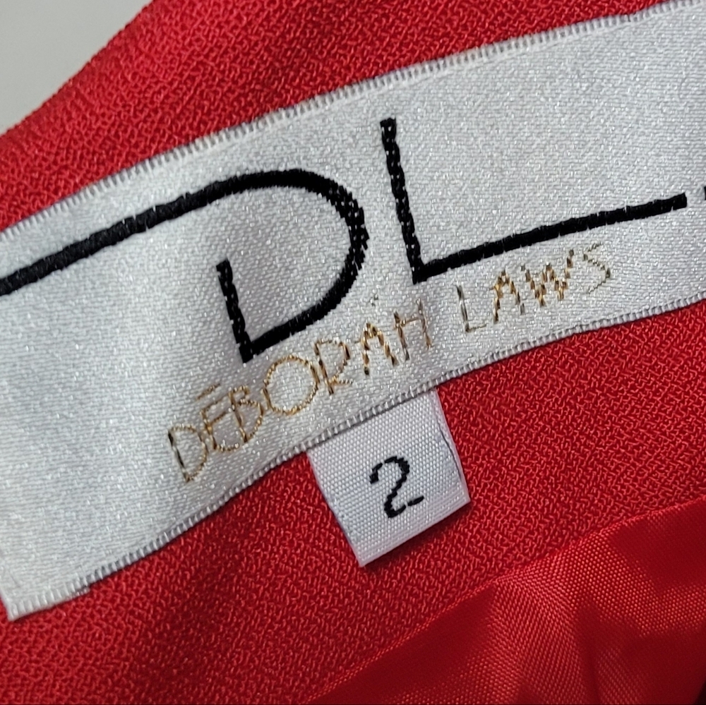 Deborah Laws Vintage Red Crepe Gold Rhinestone Bow Brooch Bodycon Mini Dress 2 - Picture 10 of 11